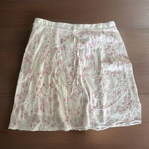 Studio M Skirt Womens Large White Pink Crochet Flared Tiered Ruffle Boho Western